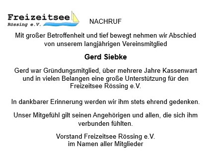 © Freizeitsee Rössing e. V. Traueranzeige Gerd Siebke