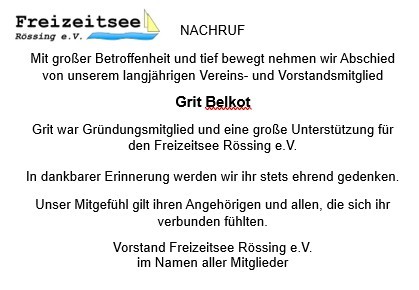 © Freizeitsee Rössing e. V. Traueranzeige Grit Belkot